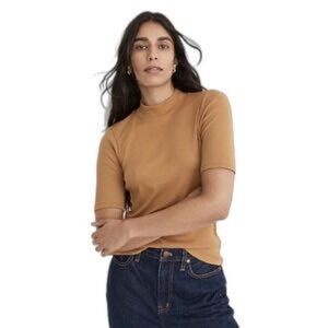 Joie Super Soft Ribbed Mock Neck Lightweight Sweater Top With Short Sleeves